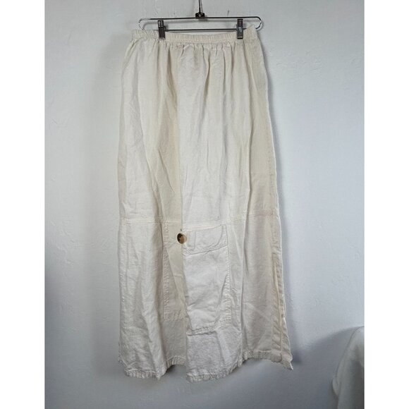 Blue Fish Womens Linen Maxi Skirt Elastic Waist With Front Pocket Ivory Size 2 - Picture 1 of 9